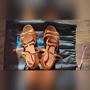 IDS "Freya" Tan Satin Latin Dance Shoes Size 6.5 (US), 2in Vogue Heel